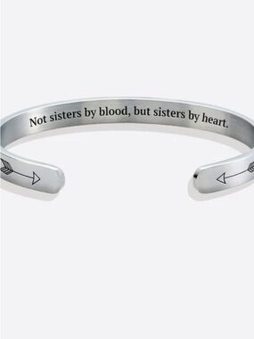 Engraved Silver-Tone 'Sisters by Heart' Open Cuff Bracelet